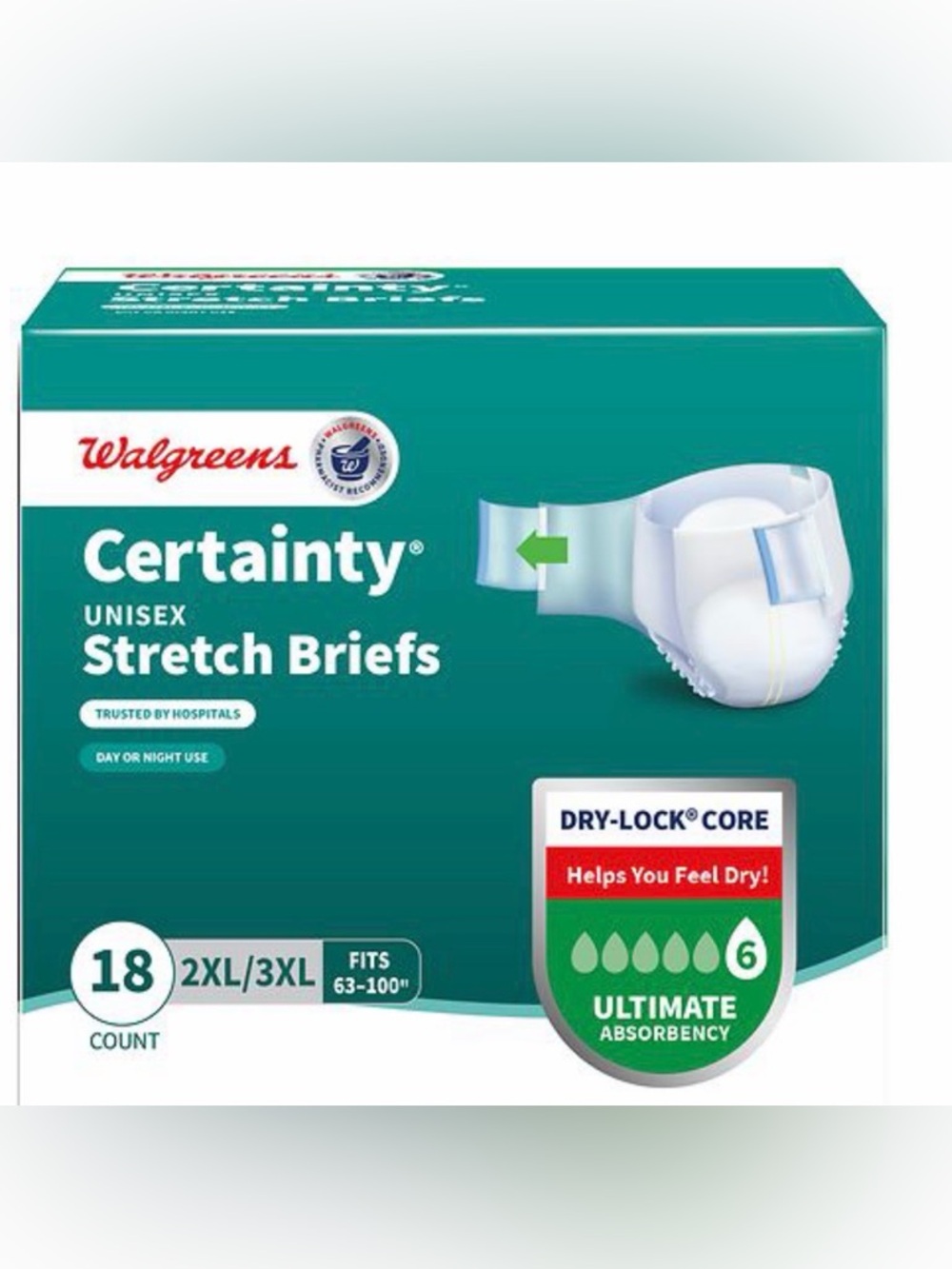 Walgreens Certainty Adult Incontinence Stretch Briefs Size 2XL/ 3XL. 18 count